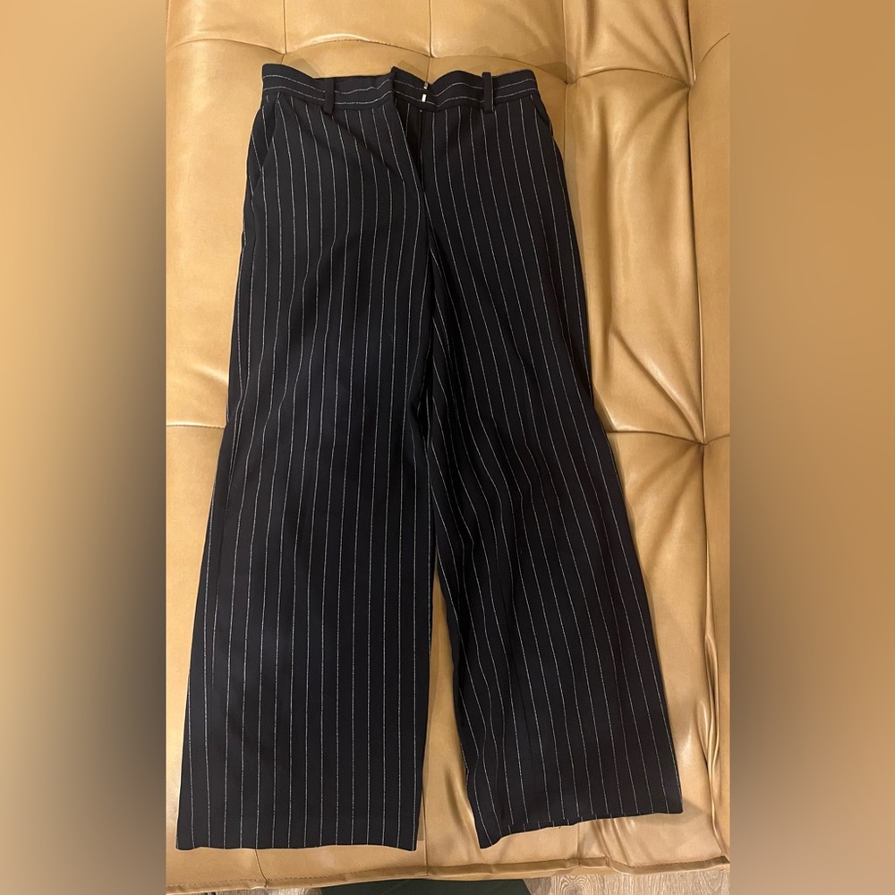 Navy pinstripe trousers